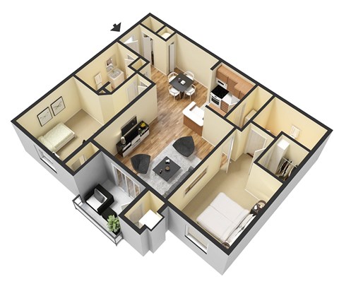 Floor plan for 2 beds, 2 baths, 1115 sqft